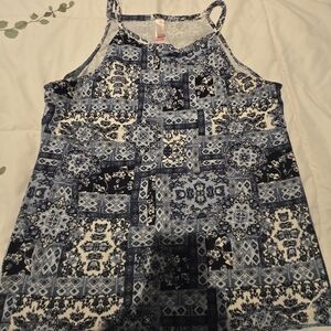 No Boundaries Navy and White Geometric Tank